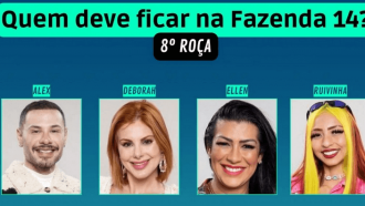 Enquete A Fazenda 2022 R7 Votação 8ª Roça (10/11): Alex, Bárbara, Deborah, Ellen ou Ruivinha, quem sai e quem fica?