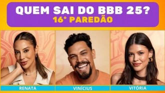 Enquete BBB 25 16º Paredão: quem deve sair entre Renata, Vinícius ou Vitória?