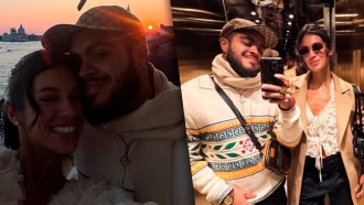 Alane Dias chega em Veneza e posa com Francisco Gil