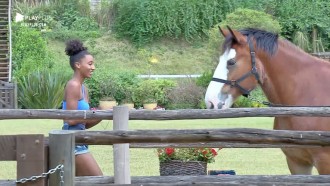 Sabrina Paiva pega 'kit beleza' para cuidar do cavalo Lyon