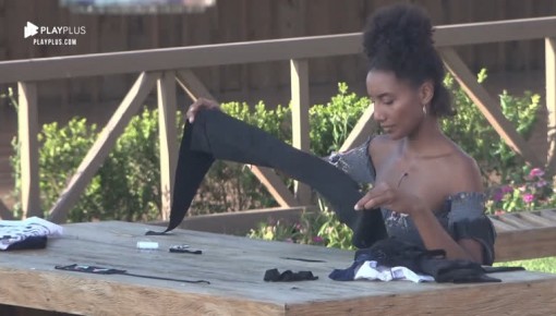 Sabrina transforma calça em shorts e costura máscaras de dormir