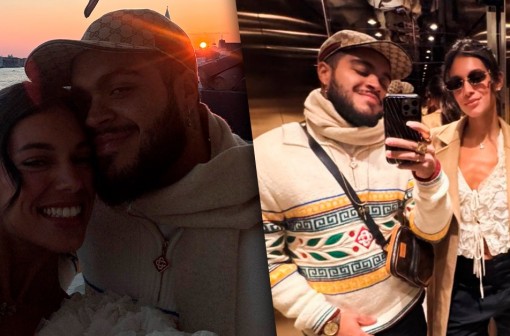 Alane Dias chega em Veneza e posa com Francisco Gil