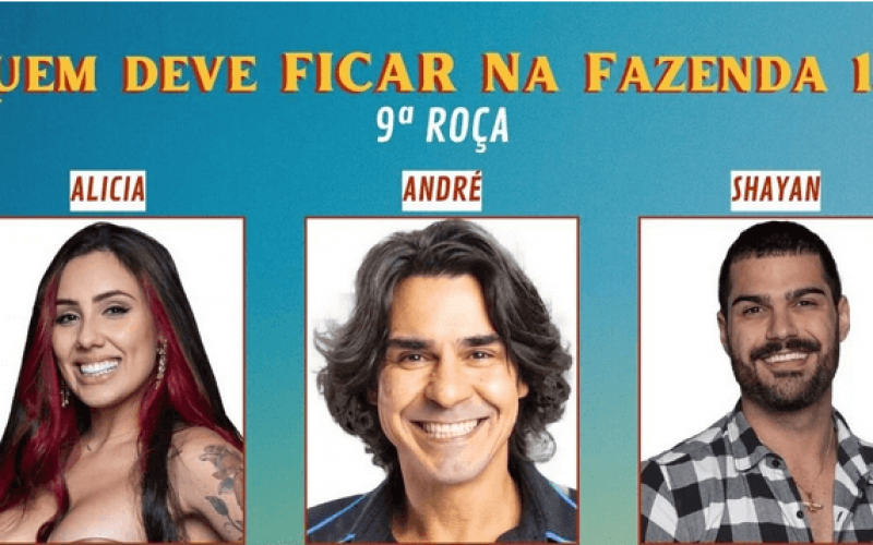 Enquete A Fazenda 15 + Votação R7: quem sai: Alicia, André ou Shayan? Quem fica na 9ª Roça?