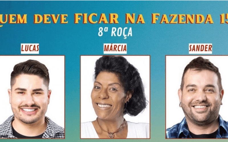 Enquete A Fazenda 2023 + Votação R7: quem sai: Lucas, Márcia ou Sander? Quem fica na 8ª Roça?