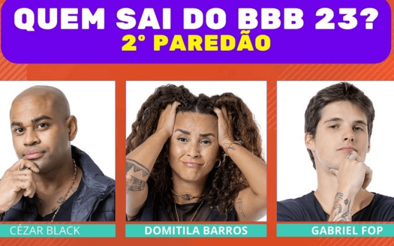 Votação Gshow + Enquete BBB 23: Cézar Black, Domitila Barros e Gabriel Fop, quem sai no 2º Paredão? E quem fica?