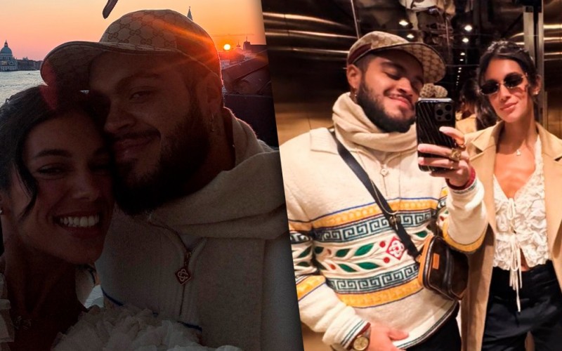 Alane Dias chega em Veneza e posa com Francisco Gil