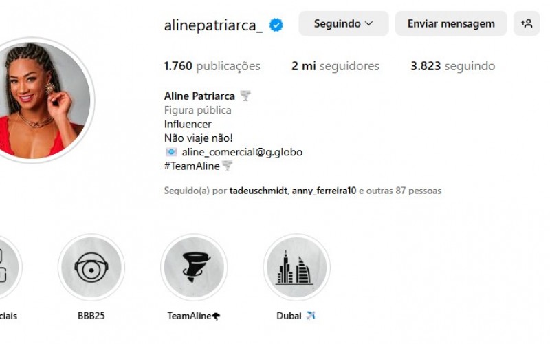 Aline, do BBB 25, atinge 2 milhões de seguidores
