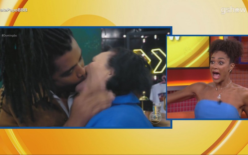 Aline reage a beijo de Diogo Almeida em Dona Déa: 