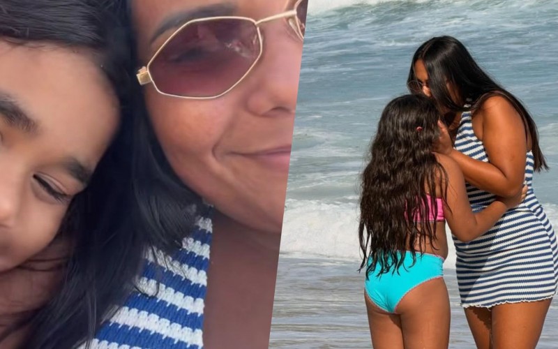Chaiany curte dia de praia com a filha Lara: 