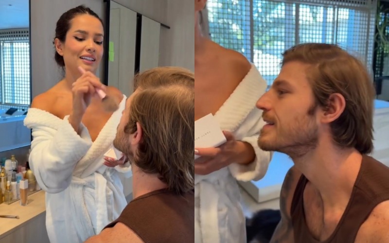 Juliette maquia o noivo e brinca: 