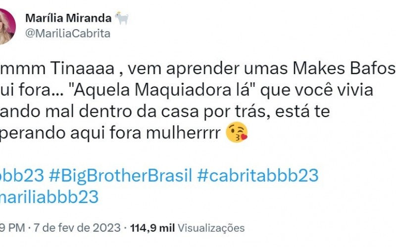 Marília alfineta Tina após Eliminação no BBB 23