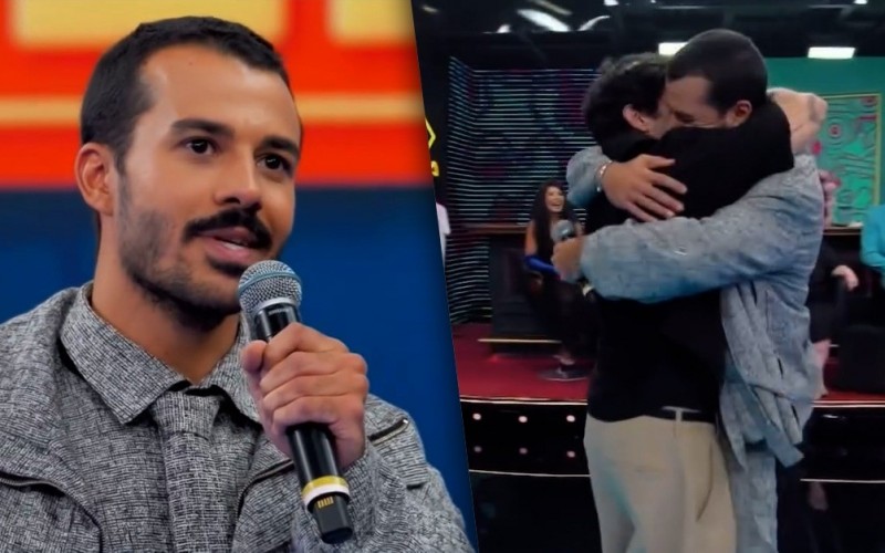 Mateus, do BBB 25, reencontra namorado no Domingão com Huck