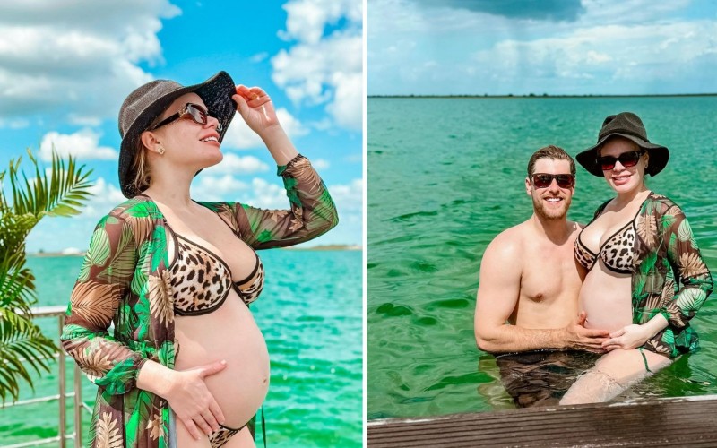 Paulinha Leite exibe barrigão da gravidez de gêmeos: 